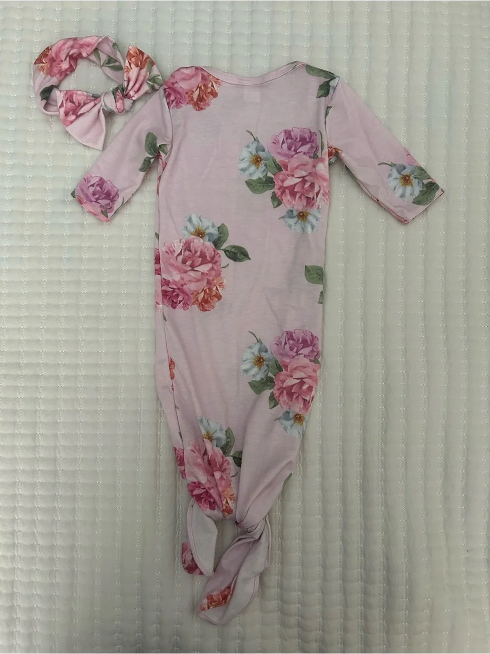 Toby Infant Pink Floral Knotted Gown with Headband